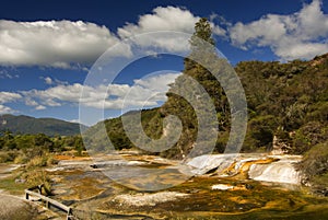 Marble Terrace and buttresses in Waimangu Volcanic Thermal Valley, Rotorua, New Zealand