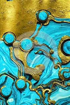 Marble texture concept art dynamic detailed intricate detailed color gradient turquoise, gold, haze, AI generated