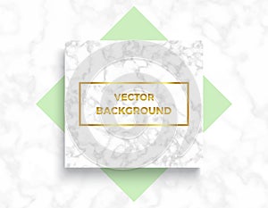 Marble texture with geometric elements banner backgrounds, golden gradient frame. Trendy minimalistic style vector illustrations f