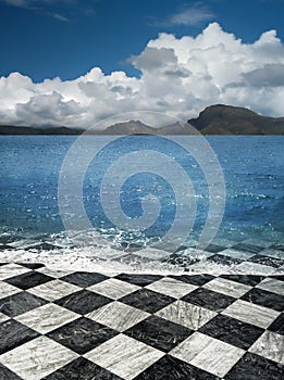 Marble tile beach illusion