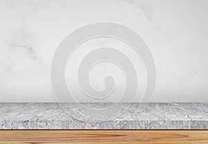 Marble top and wood on marble wall
