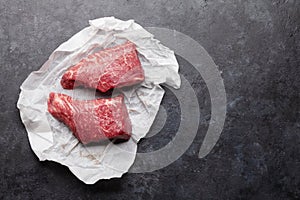Marbled beef steak. Two fresh raw fillet steaks
