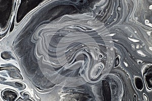 Marbled black and white abstract background. Liquid acrylic marble pattern