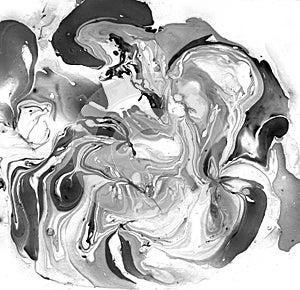 Marbled Black and White Abstract Background. Liquid Marble Illistration.