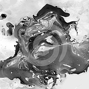 Marbled Black and White Abstract Background. Liquid Marble Illistration.