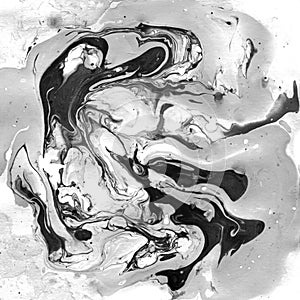 Marbled Black and White Abstract Background. Liquid Marble Illistration.