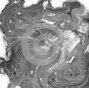 Marbled Black and White Abstract Background. Liquid Marble Illistration.