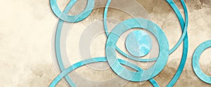 Marbled blue circles on brown watercolor background in abstract design, trendy terracotta and cerulean blue colors and painted tex photo