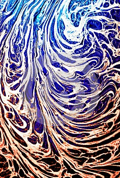 Marbled blue and golden abstract background. Liquid marble pattern.