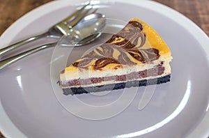 marbled cheesecake on a white dish