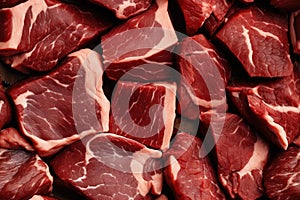 Marbled meat, top blade meat steak, on table background, with copy space for text