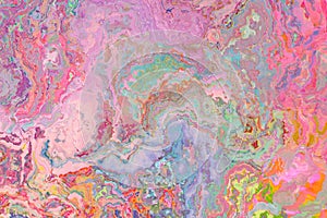 Marbled texture in pastel colors. Pink liquid background.