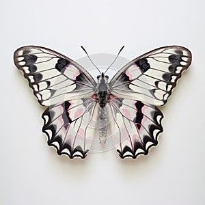 Marbled White Butterfly: Pale Pink And Black Wings On White Background