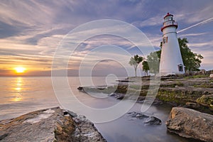 Marblehead Lighthouse on Lake Erie, USA at sunrise