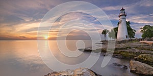 Marblehead Lighthouse on Lake Erie, USA at sunrise