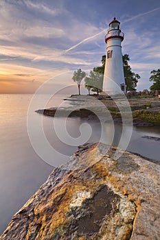 Marblehead Lighthouse on Lake Erie, USA at sunrise photo