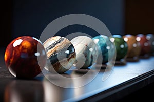 marbles in a row with focus on one unique marble