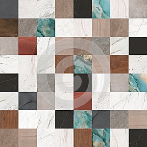 Marbles and stones mixed in a mosaic for digital use in white, balckm, brown and turquiose colors.