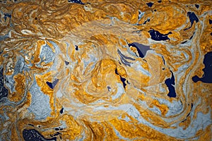 Marbling paint- turquise abstract wave watercolour. Gold marble ink