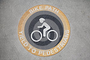 March 15, 2021- Long Beach, California: Bicycle Path Logo. Bike Path, Yeald To Pedestrians. Editorial Use Only