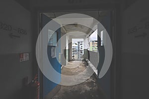 March 16 2024 corridor and doors with dark of Tai Hang Sai Estate