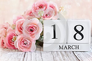 March 18th Calendar Blocks with Pink Ranunculus