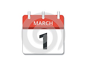 March, 1st calendar icon vector. Concept of schedule, business and tasks