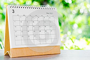 March 2021 Calendar desk for organizer to plan and reminder