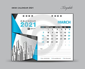 March 2021 template. Desk calender 2021 year design. week starts on sunday. planner. simple. business printing.