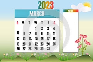 March 2023 - Calendar. Week starts on Sunday