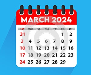 March 2024 Calendar, Page of annual monthly calendar - March 2024, Vector illustration