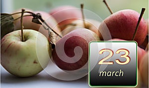 March 23 ,23rd day of the month .Apples - vitamins you need every day. Spring month. Day of the year concept