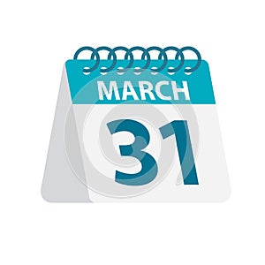 March 31 - Calendar Icon. Vector illustration of one day of month. Desktop Calendar Template