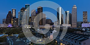 MARCH 7, 2018 , HOUSTON, TEXAS - High rise buildings in Houston cityscape illuminated at sunset,. City, USA