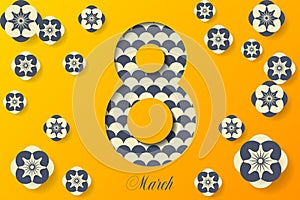 March 8 creative poster on yellow background. International Wome