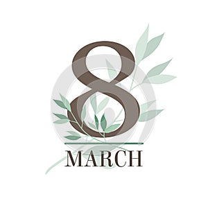 March 8 greeting card with botanical pattern. Square International Women's Day Greeting Card Template.