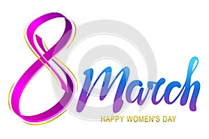 March 8 Happy womans day lettering greeting card