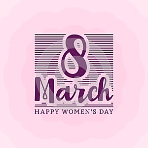 March 8 Happy womans day lettering greeting card with line. Vector illustration