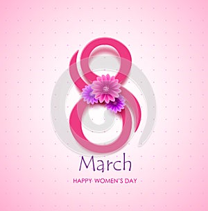 March 8 happy women`s day text vector banner design with flowers elements