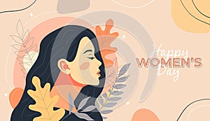 March 8, International Women\'s day banner card. Girl face poster design.