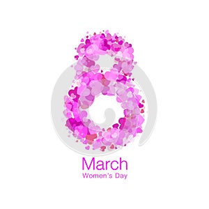 March 8 - Womens Day light design of greeting card template. Symbol of International Women`s day. Vector illustration.