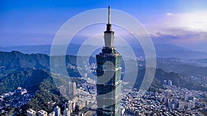 Aerial view of Taipei 101 Taipei City Taiwan.