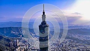 Aerial view of Taipei 101 Taipei City Taiwan.