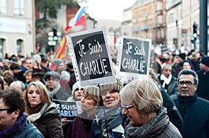 March against Charlie Hebdo magazine terrorism attack, on January 7th, 2015 in Paris