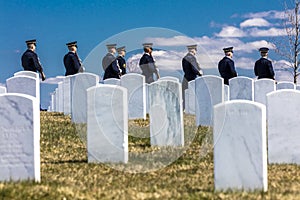 MARCH 26, 2018 - ARLINGTON, WASHINGTON D.C. - Honor Guard anticipates Burial at Arlington National. Photo, funeral