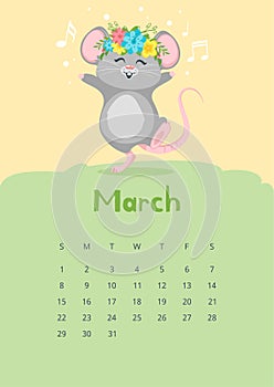 March calendar flat vector template