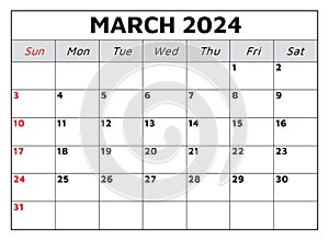 Pochod 2024 kalendár. vektor ilustrácie 