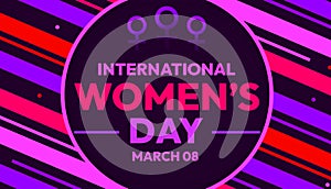 March 08 is celebrated as International Women\'s Day in the world, colorful background design with typography and shapes photo