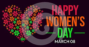 March 08 is celebrated as Women\'s Day in the world, colorful flowers making heart shape background. photo