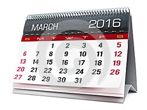 March 2016 desktop calendar